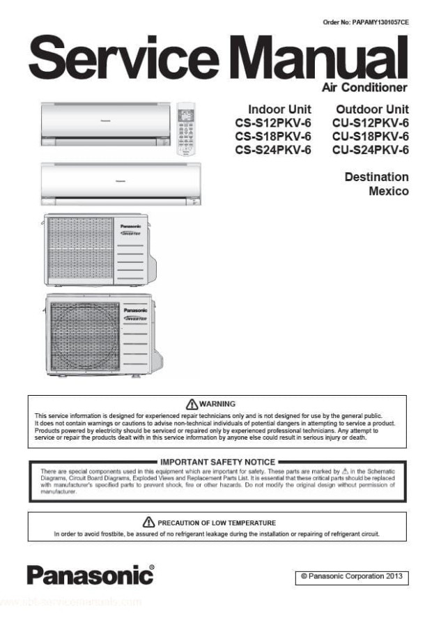 CS-S12PKV-6, CS-S18PKV-6, CS-S24PKV-6, CU-S12PKV-6, CU-S18PKV-6, CU-SPKV-6